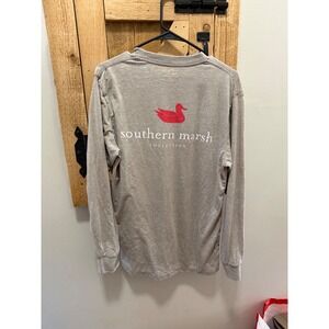 Southern Marsh Mens Long Sleeve Pocket Tee Tan Khaki Mallard Logo Shirt Size M
